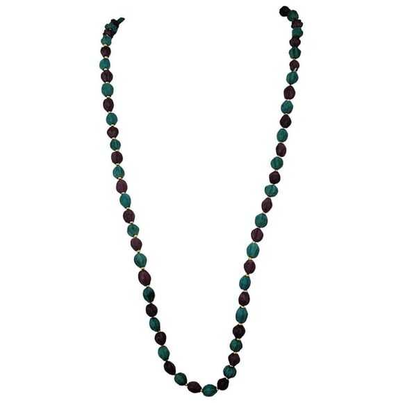 Purple & Teal Dyed Seed Beaded Long Layering Necklace 32" Chain Jewelry - Picture 3 of 11